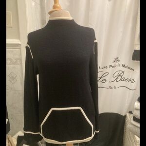 St. John Poncho Style Black Knit with Cream Accents Sweater Tunic oversized! EUC